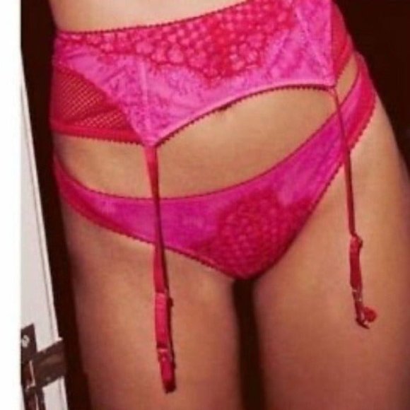 NEW VS Red Pink Lace Garter Belt Fishnet Lace XS/S